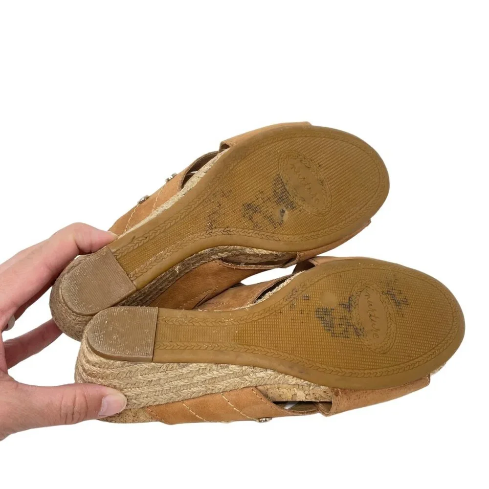 Nurture Anitaa Wedge Heel Size 8 Strappy Leather Sandal Espadrille Brown Tan